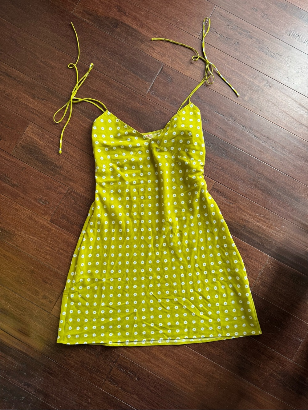 Levi’s Lime Green Daisy Print Slip Dress with Tie Straps